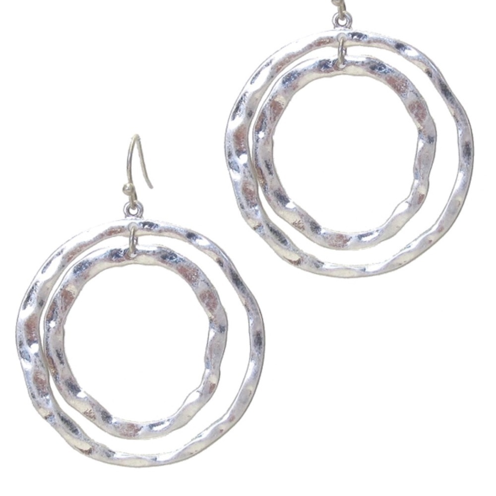 Silver colored double hoop earrings